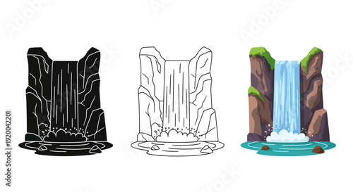 Collection of three distinct maple leaf illustrations showing a silhouette a line art drawing and a vibrant bicolor autumnal design variation