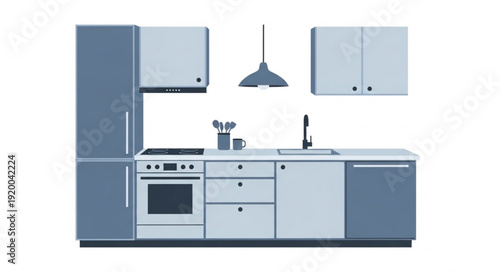 Modern Kitchen Interior Design With Appliances And Cabinets.