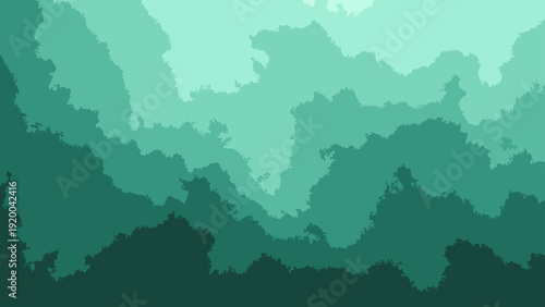 Vector Abstract layered shades of green creating a scenic mountain and landscape view. evoking nature's grandness. Suitable for backgrounds and artistic creations. 