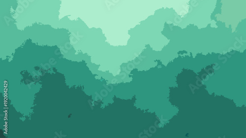 Vector Abstract verdant mountain range with gradation of shades of green. Evoking serene atmosphere, reminiscent of the natural world, peacefulness,
