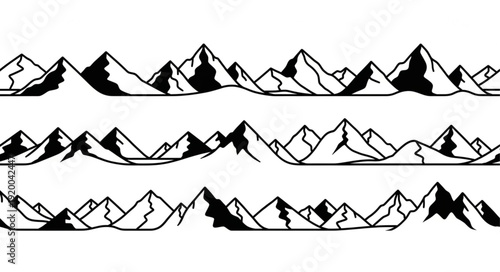 Stylized Mountain Range Illustration in Black and White.