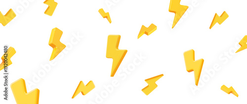 3d flying yellow charger symbol with different angles. Yellow sign thunder. Symbol of energy, danger. Minimalistic electrical discharge. Stock vector illustration on isolated background.	