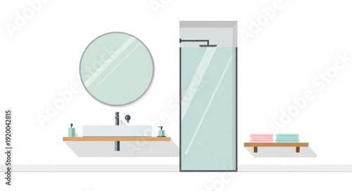 Modern Bathroom Interior Design with Sink Mirror and Shower.