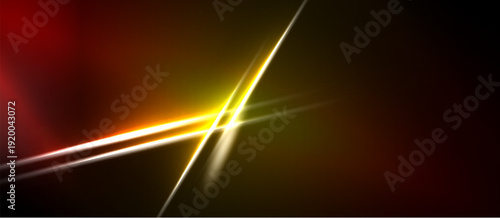 Abstract background features bright lines, gradients. Colors range from red, orange, yellow against black space. Dynamic, modern design.