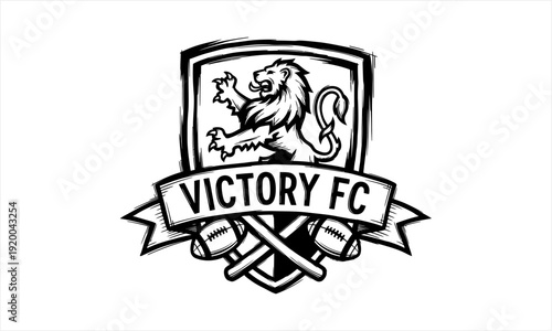 Victory FC Football Club Logo with Lion and Crossed Hammers.