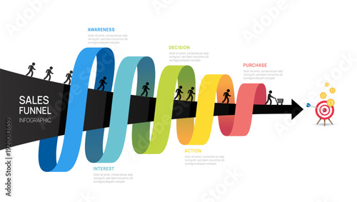 Funnel Sales Infographic diagram template for business. Modern Timeline 5 steps, digital marketing data, presentation vector infographics.