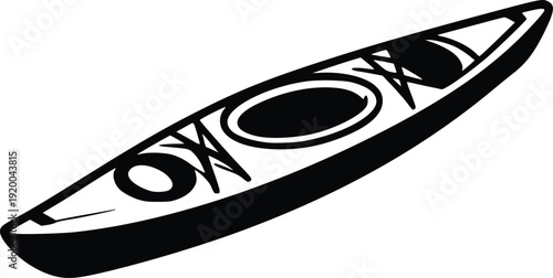 Black and White Vector Illustration of a Kayak, Isolated on White Background. Clean Graphic Design for Water Sports, Adventure, and Outdoor Recreation Themes. Perfect for Web, P...