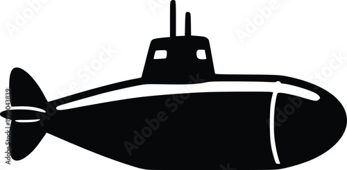 Black Silhouette of a Submarine Vector Illustration - Isolated Icon for Military, Naval, Underwater, and Technology Concepts
