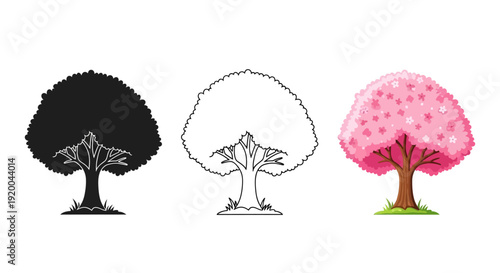 Collection of three distinct lavender flower stem illustrations showing a colorful flat icon a clean outline version and a solid black silhouette perfect for botany designs