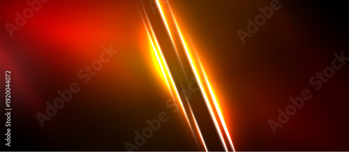 Abstract background features vibrant orange, red gradients. Diagonal lines create dynamic light effect, contrasting dark space.