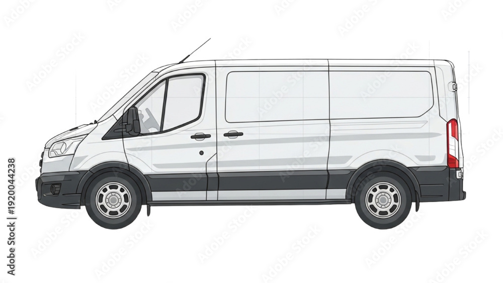 Naklejka premium Detailed vehicle autocad blueprint of a modern van on a white background from a side view