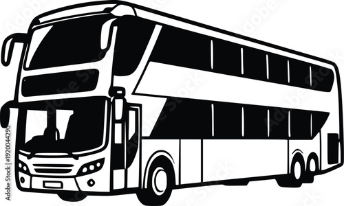 Black and White Vector Illustration of a Double Decker Bus, Isolated on White Background. Modern Graphic Design for Transportation, Travel, and Tourism Concepts. Clean Line Art ...