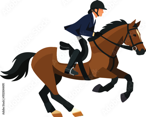 Horse Rider Equestrian Flat Vector Illustration featuring Character on Stallion for Sports Hobby and Countryside Lifestyle Design