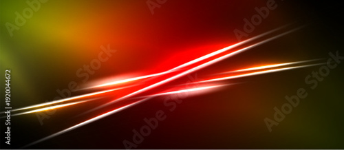 Abstract background features vibrant red, orange, yellow hues. Bright white lines intersect creating dynamic visual effect. Dark areas provide contrast.