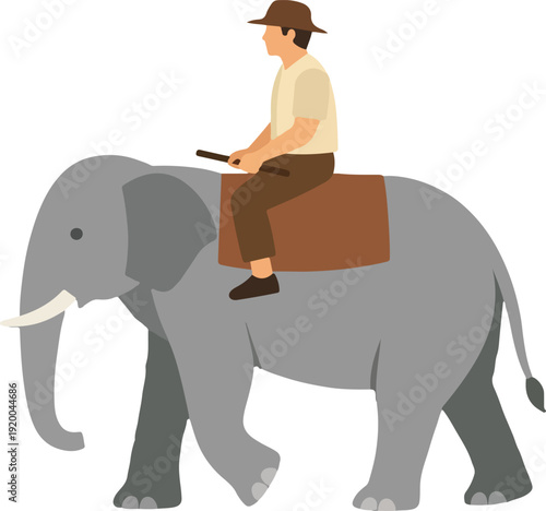 Elephant Riding Activity Full Body Flat Vector Illustration featuring Character on Safari for Wildlife Tourism and Tropical Nature Adventure Design