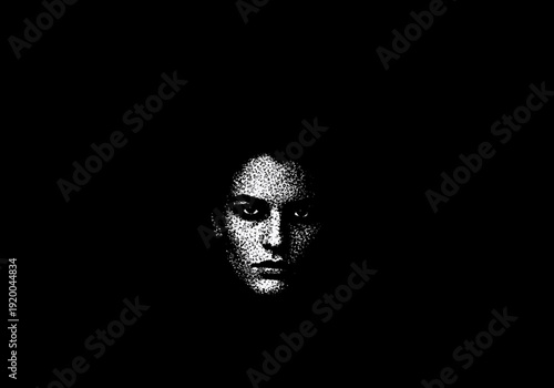 Woman Face Dark Shadowy Portrait Closeup.