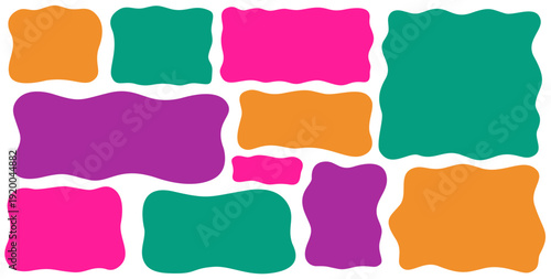 Elegant organic frame and rectangle set, wavy cloud edge. Organic shapes, smooth frame and rectangle, trendy wavy composition.