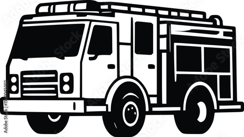 Black and White Vector Illustration of a Fire Truck - Isolated Graphic for Emergency Services, Safety, and Transportation Concepts