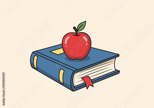 Blue Book with Red Apple on Top.