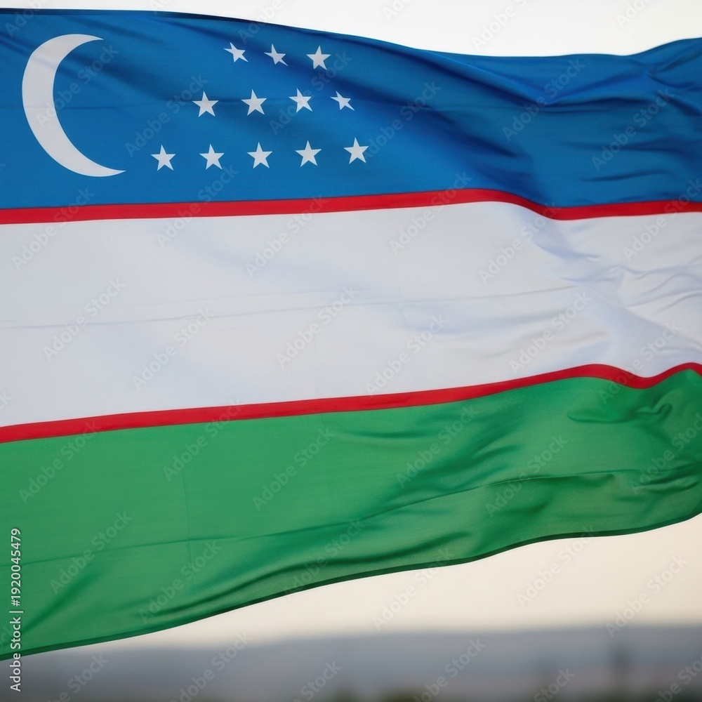 Obraz premium Uzbekistan Flag in Bright Light