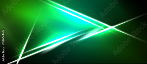 Abstract green background features bright white lines intersecting. Dynamic composition creates futuristic visual impact. Simple, bold design.