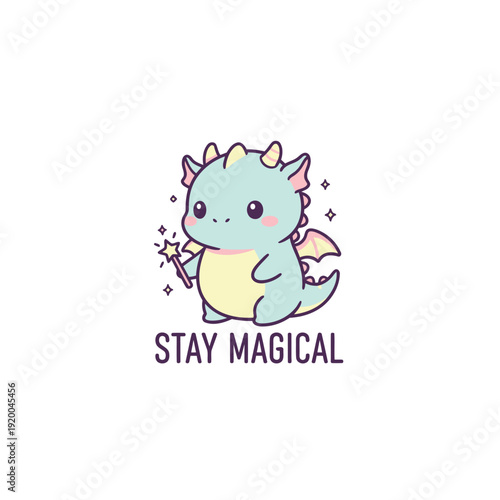 Magical Dragon Illustration: A whimsical illustration of a charming dragon holding a magic wand, set against a backdrop, exuding enchantment and a sense of wonder.