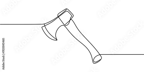 Continuous one line drawing of a simple hand axe tool on white background for minimalist design.