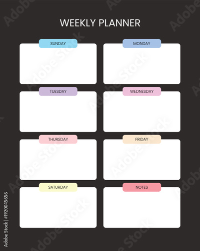 Colorful Weekly Planner Template with Eight Horizontal Task Boxes