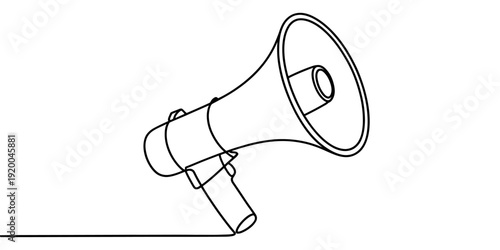 Continuous one line drawing of a megaphone or bullhorn for announcement and alert concepts.