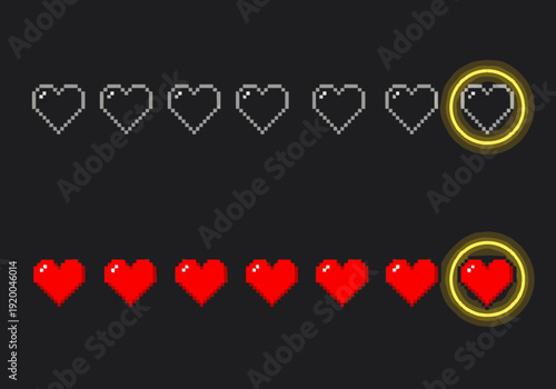 Heart Icons in Various States and Highlights.