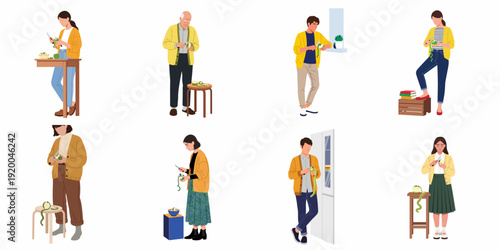 Diverse individuals, young and old, engaging in the healthy activity of peeling green apples for fresh food preparation.