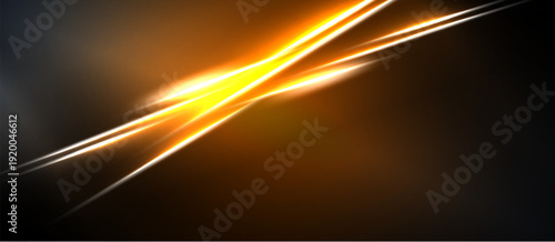 Abstract energy lines intersect, creating bright orange glow against dark background. Dynamic composition evokes speed, power.