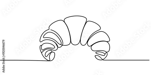 Continuous line drawing of a delicious french croissant pastry on a white background