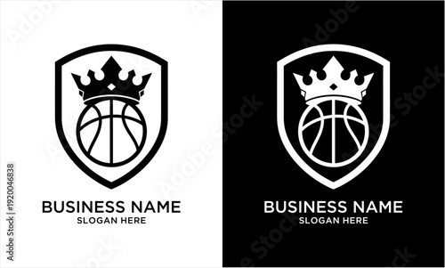 Basketball King Logo Design with Crown and Shield.