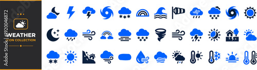36 Weather Forecast Duotone Glyph Vector Icons Pack — Storm, Temperature, Climate, Rain and Forecast App Dashboard UI