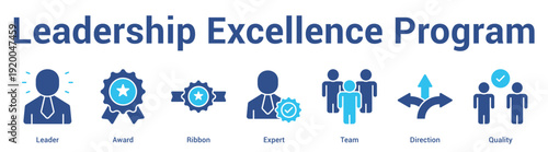 Leadership Excellence Program web banner icon set vector illustration concept for business with icon of Leader, Award, Ribbon, Expe.