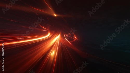 Vibrant Orange Light Trails on a Dark Roadway at Night.