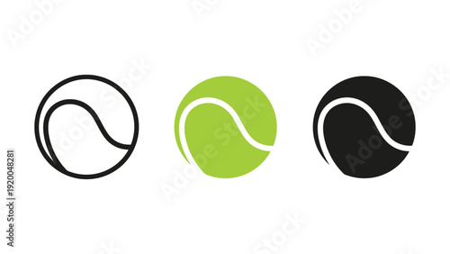 Tennis ball vector icons in different colors and styles