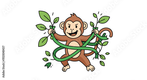 Monkey with Vines and Leaves in Jungle Scene