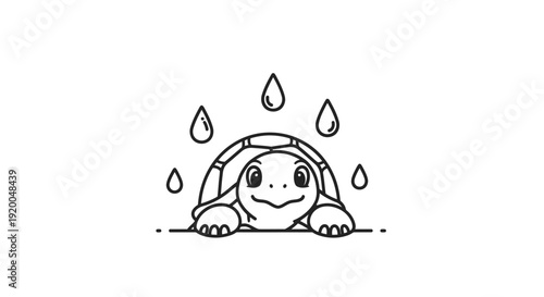 Cute Turtle Emerging from Water with Drops