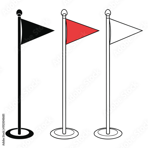 Three Flags on Poles Isolated on White Background
