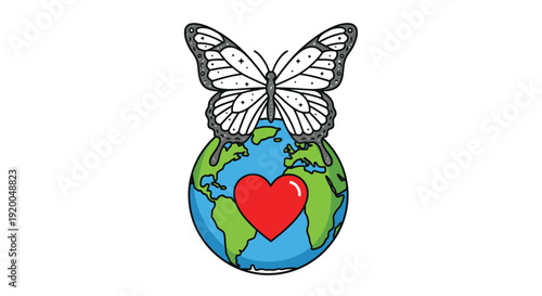 Butterfly Over Earth with Heart Symbol