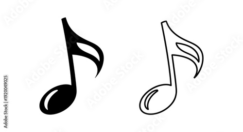 Two musical notes, music symbols, black and white musical notation, minimalist design Vector