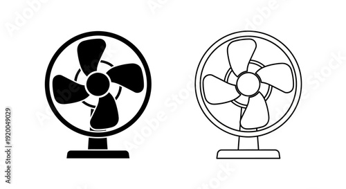 Two vintage fans illustration, retro fan design, classic cooling appliances drawing Vector