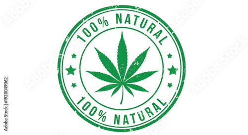 Green 100% Natural Cannabis Leaf Stamp Icon