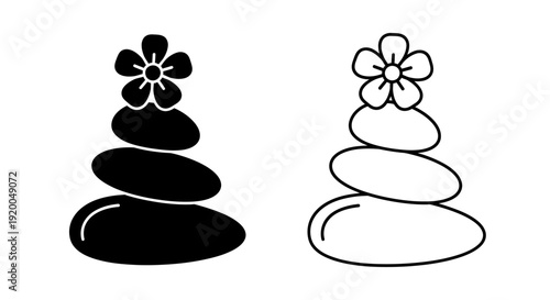 Minimalist stacked rocks with flowers, nature, meditation, zen, balance, peace Vector