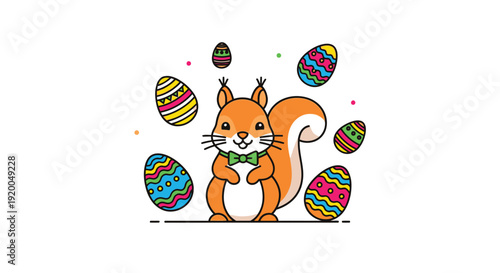 Squirrel with Easter eggs in festive scene