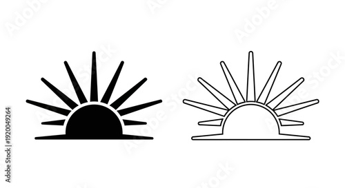 Sunrise sun vector illustration design graphic art style simple line drawing Vector
