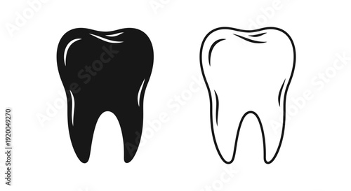 Black and white tooth icons, dental care symbols, teeth design elements Vector