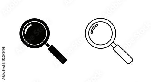 Two magnifying glasses, one black and one white, on a white background Vector
